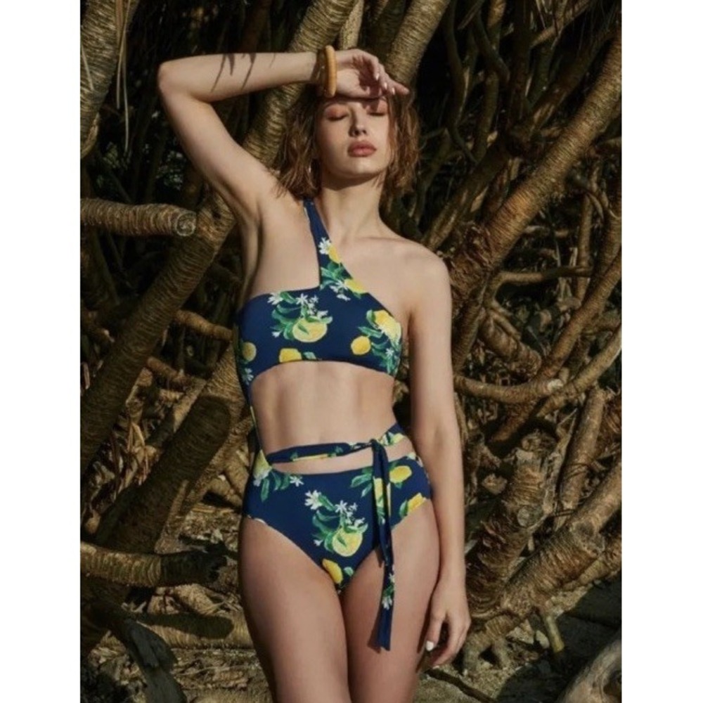 WET Swimwear One-Shoulder Asymmetrical Lemon Print One-Piece Swimsuit SZ L $228